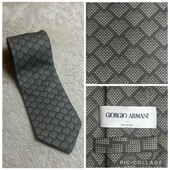 Giorgio Armani Grey Green Geometric Tie made in Italy - Picture 1 of 6